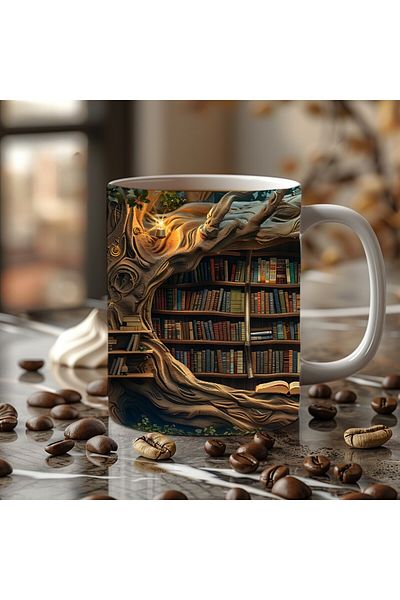Evion 3D Design Printed Bookshelf Ceramic Mug - Gift