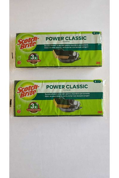 Scotch Brite 8 Pack Green Power Classic Sponge 3 Times More Powerful Cleaning X 2 Pieces / Not Slotted.