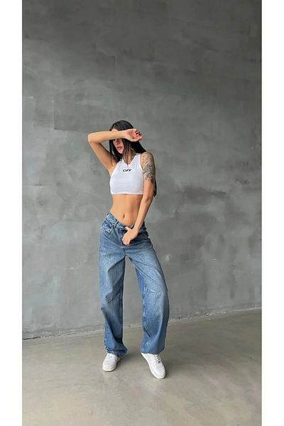 RockMore Pantaloni albaștri din denim Palazo cu cataramă largi