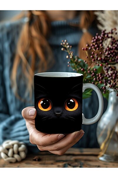 Evion Beret Cat Cracked Wall Themed 3D Design Ceramic Mug - Gift Mug