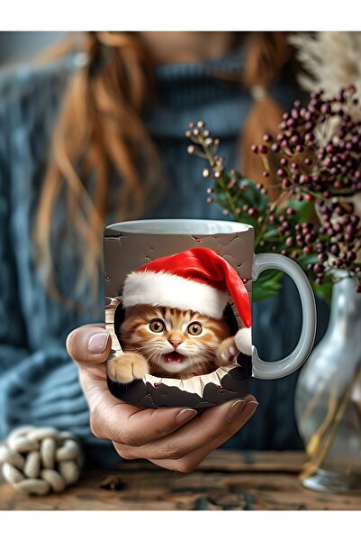 Evion Christmas Cat Themed 3D Design Ceramic Mug - Gift Mug