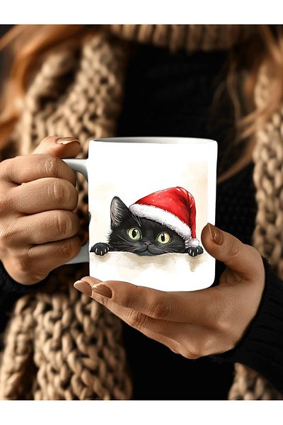 Evion Christmas Cat Themed 3D Design Ceramic Mug - Gift Mug