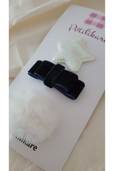 PÖTİLİKARE Navy Blue Velvet Bow Combination Hairless Baby Buckle