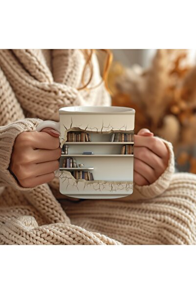 Evion 3D Design Printed Bookshelf Ceramic Mug - Gift