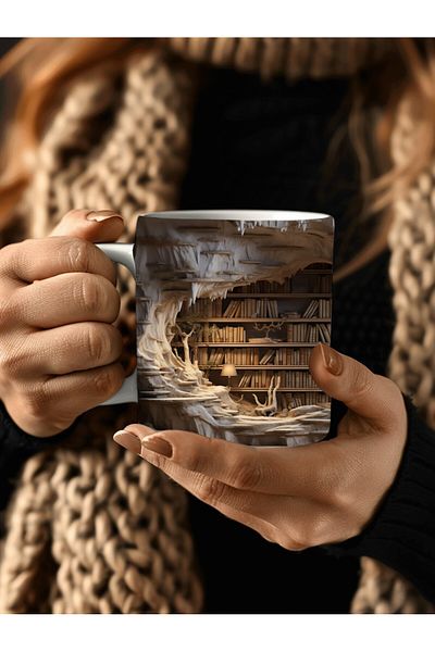 Evion 3D Design Printed Bookshelf Ceramic Mug - Gift