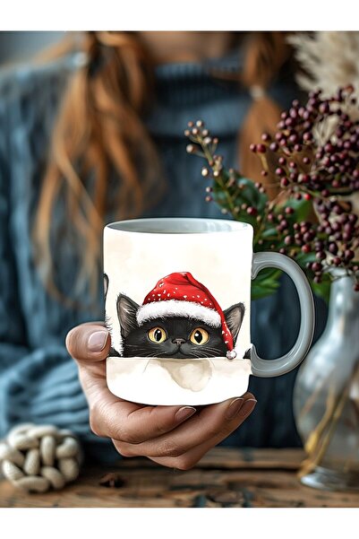 Evion Christmas Cat Themed 3D Design Ceramic Mug - Gift Mug