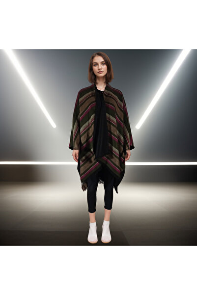 Siesta Fashion Kışlık Kadın Ponço - Otantik Desenli