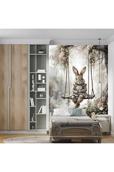 Home Salıncakta tavşan ve sis Çocuk Odası poster Duvar Kağıdı