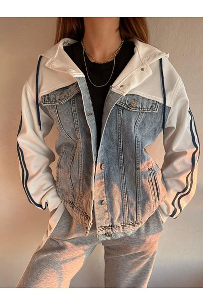 LEVURE Garnished Hooded Women's Denim Jacket