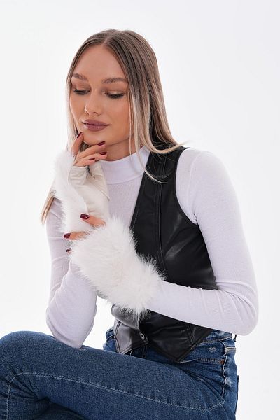 MARBERRY 16033 Plush Fur Ecru Gloves with Suede Inside and Outside