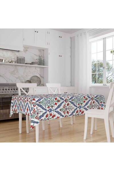 Else Dekor Османска плочка от лале с шарени дигитални щампи, устойчива на петна плат, без грижи, покривка за маса, кърпа за съдове