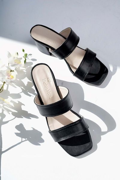 bulutmod Ba04258 Pachet zilnic cu două dungi pentru femei, negru, papuci cu toc de 6 cm