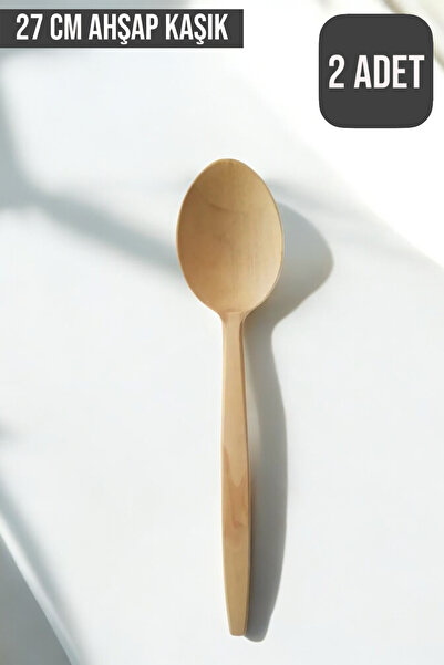 CocoVia ( 2 ADET ) Ahşap Tahta Kaşık 27 CM | Servis Ve Pişirme Kaşığı