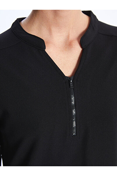 LC Waikiki Μαύρο γυναικείο βραδινό φόρεμα με μακρύ μανίκι με λαιμόκοψη