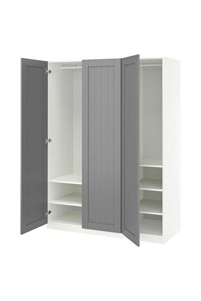 IKEA gardırop, beyaz-gri, beyaz, koyu gri, koyu gri-gri,150x60x201 cm