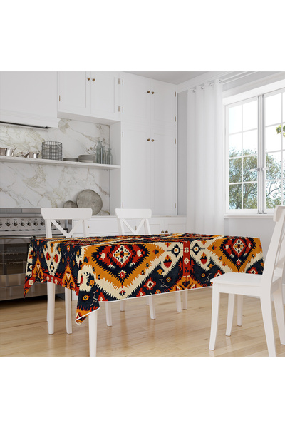 Else Dekor Автентична етническа шарена дигитално принтирана покривка за маса, устойчива на петна, безпроблемна