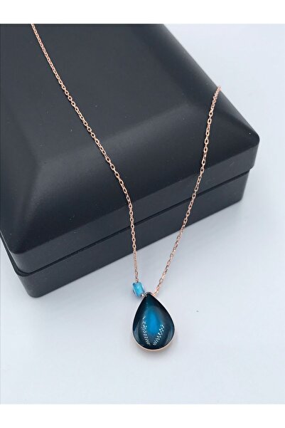 OJO TAKI NAZAR DUALI MİNELİ SU DAMLASI 925 AYAR GÜMÜŞ KOLYE OJO00356