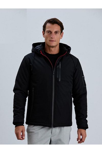 PIQUE Ανδρικό παλτό Softshell με φερμουάρ με μαύρη χοντρή κουκούλα Bronx