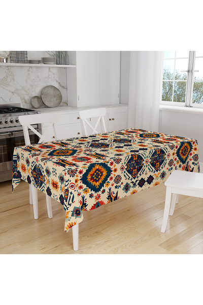 Else Dekor Etnik Türkmen Desenli Dijital Baskılı Leke Tutmaz Dertsiz Kumaş Masa Örtüsü Sofra Bezi