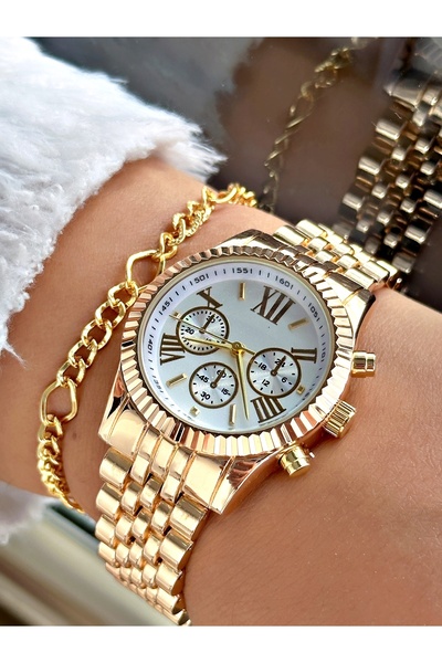 Tisaati ساعة يد نسائية بسلسلة خاصة بأرقام رومانية وسوار معدني مع هدية