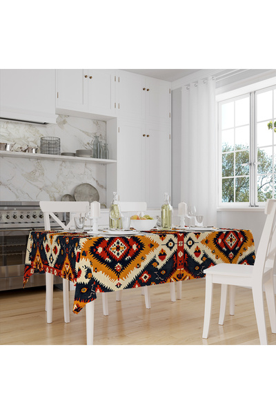 Else Dekor Автентична етническа шарена дигитално принтирана покривка за маса, устойчива на петна, безпроблемна