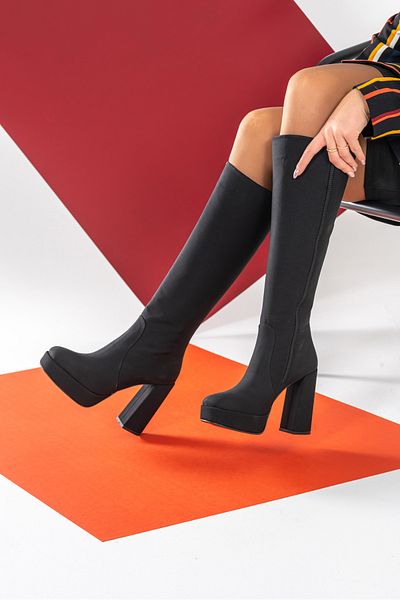 UĞURÖKÇE CIZME DE FEMEIE NEGRE DE PIELE DE CĂPĂ CU TOC CU TOC CU FERMOAR LATERAL