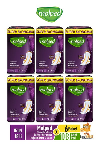 Molped Supernight Long Sanitary Pads 18 X 6 Pack