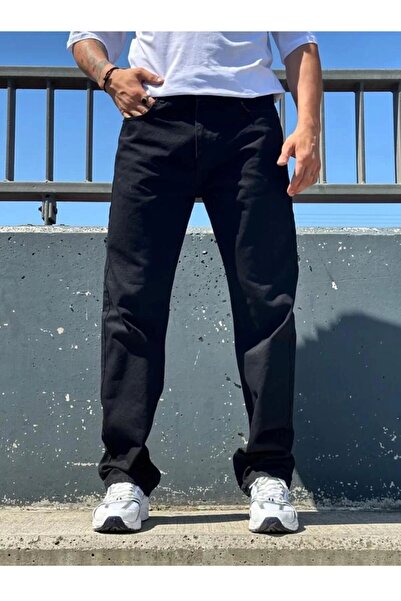 phantom jns by sekman Μαύρο τζιν παντελόνι με φαρδύ πόδι Casual κοπή κανονική μέση Oversize ίσιο Phantom Jeans By Macera