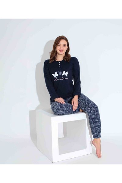 Tarık Women's Patterned Long Sleeve Thermal Fabric Winter Warm Pajamas Set