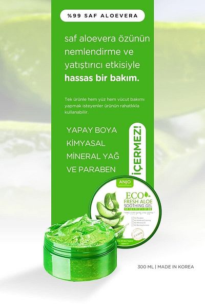 ANJO PROFESSIONAL Aloe Vera Soothing Gel Cream 99% Pure Korean Soothing and Exquisite Moisturizing