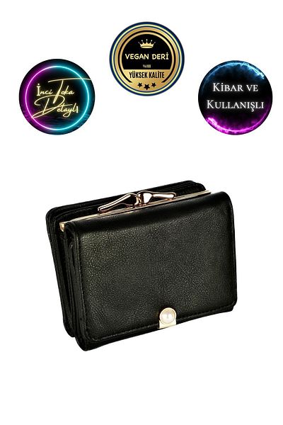 CüzCan Kıbар Small Useful Black Pearl Detailed Women's Wallet