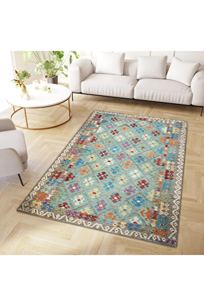 Rugs Modern Halı Mete Koleksiyonu Turkuaz Tema Etnik Motifler Desenli Vintage...