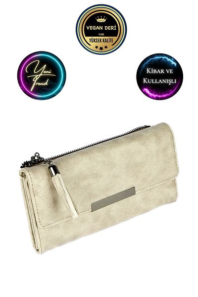 CüzCan Γυναικείο ευγενικό πορτοφόλι Ultra Luxury Cream Suede Leather