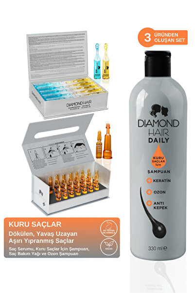 DIAMOND HAIR Kuru Saçlar - Dökülen, Aşırı Yıpranmış, Yavaş Uzayan Saçlar Için Fırsat Seti HAIR-PLUS-KURU