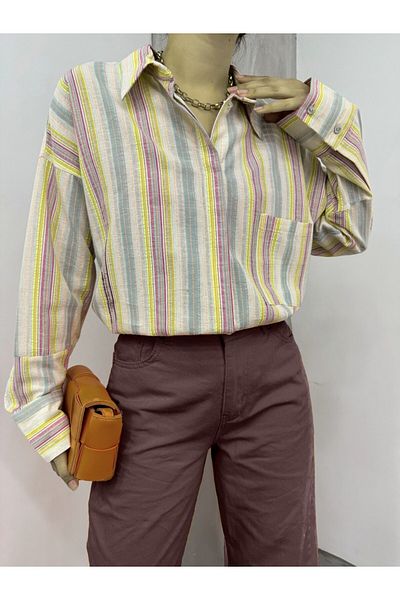 Modamorfo Geprägtes, gestreiftes Oversize-Hemd mit einer Tasche