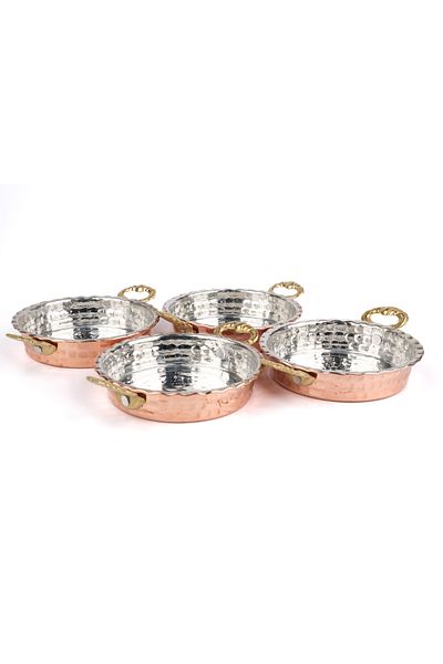 Zinnun Set of 4 Copper Plates - Breakfast Snack Bowl, Pan Look, 10 cm