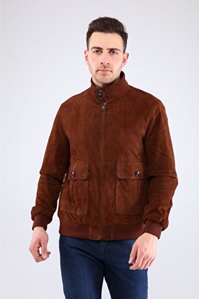 KENDE معطف رجالي من الجلد الطبيعي باللون الأحمر والبني من Bomber College