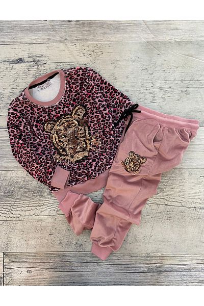 Store Velvet Leopard Tiger Girl Tracksuit Set
