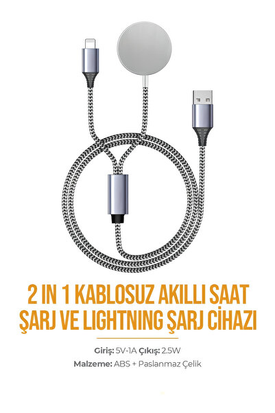 aheaks iPhone ve  Watch 2 in1  uyumlu Kablosuz Akıllı Saat Şarj ve Lightning ...