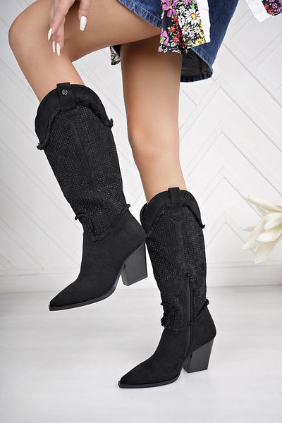 Pierre Cardin 11164 Μαύρες σουέτ γυναικείες μπότες με μισό φερμουάρ