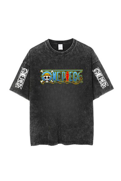 Touz Moda Πλένεται Anime One Luffy Printed Unisex Oversize Vintage T-shirt
