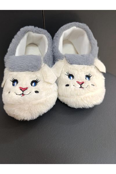 Bukond Cotton Lined Children's Shoes - Cat Figure, Non-Slip Sole, Multi-Purpose Nursery and Home Shoes