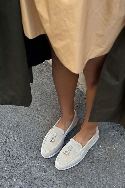 NİŞANTAŞI SHOES Beigefarbene Warner-Ballerinas aus echtem Leder für Damen – Schleifendetail, flache Sohle