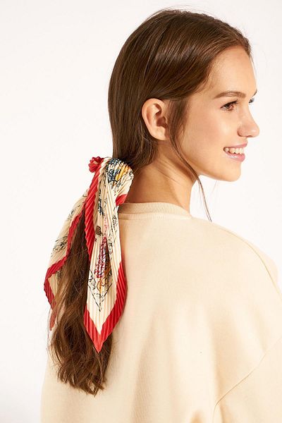 FELLMENS Ethnic Patterned Red Bordered Pleated Bandana Scarf