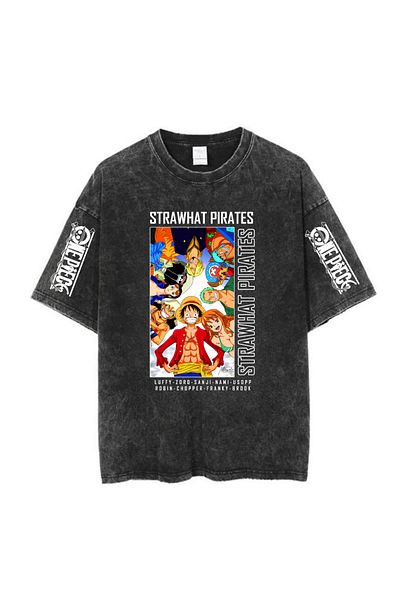 Touz Moda Πλένεται Anime One Printed Unisex Oversize Vintage T-shirt
