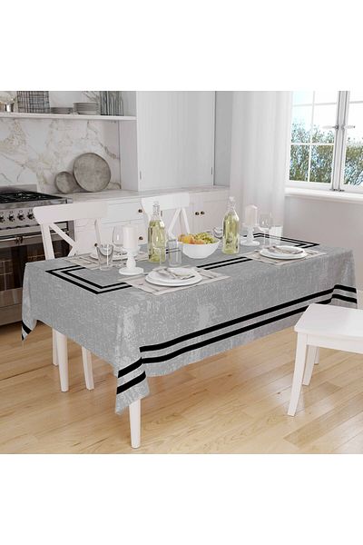 3D ELSE HALI Light Brown Striped Patterned Digital Printed Stain Resistant Carefree Fabric Table Cloth Tableware Cloth