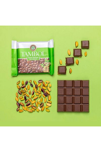 Kahve Dünyası Whole Pistachio Tambol Square Chocolate 77 Grams X (10 Pcs)