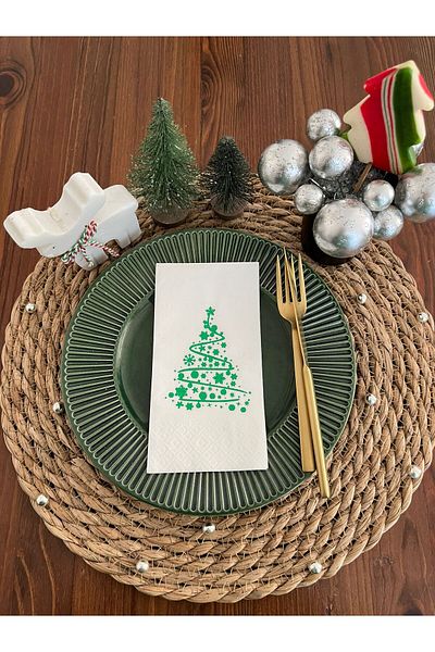 kidspartim Green Gilded White Pine Tree Napkin 16 Pcs