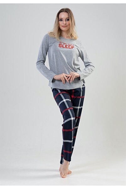 VİENETTA Vienetta Kadın Gri Uzun Kollu Pijama Takımı