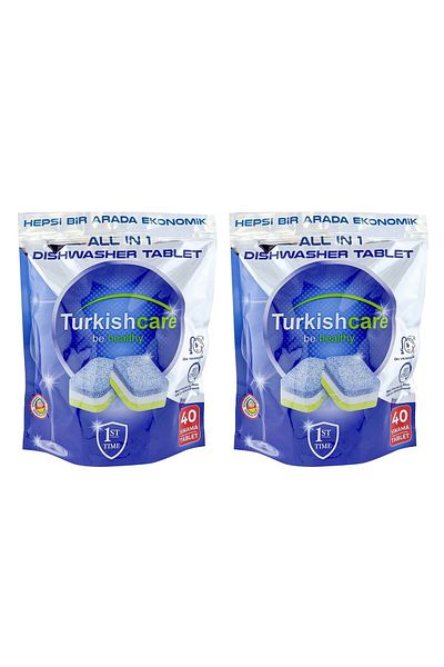 Turkishcare Turkiscare الكل في 1 40 قرصًا لغسالة الأطباق × 2 عبوة (80 قرصًا)